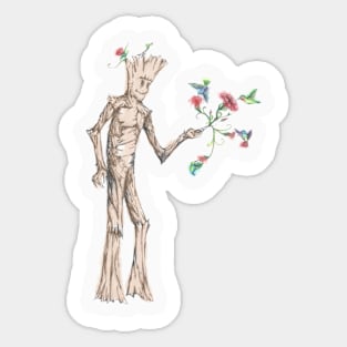 Groot with hummingbirds Sticker